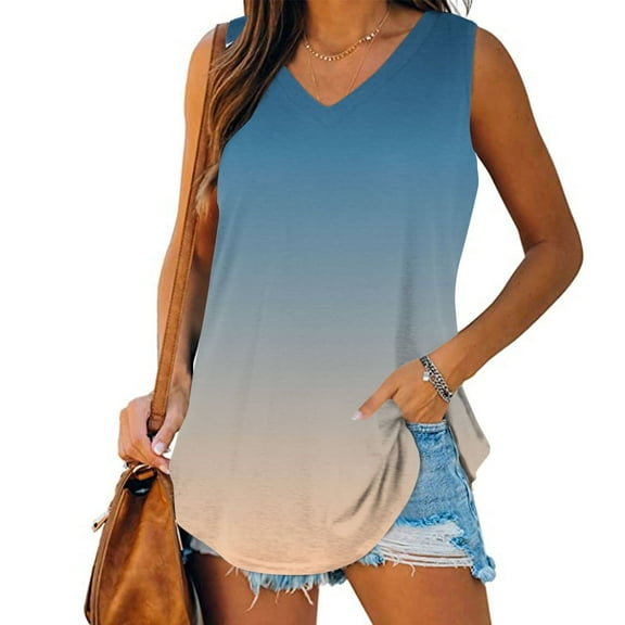 Long Tank Tops For Women Sevevn Womens Print Tank-Neck Basic Casual Flowy Summer Sleeveless T-Shirt Basic Tank Tops For Women