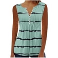 thumbnail image 1 of Long Tank Tops for Women Casual Stripe Loose Sleeveless Round Neck T-Shirt Ladies Button Down Cinch Waist Pleated Camisole Top, 1 of 5