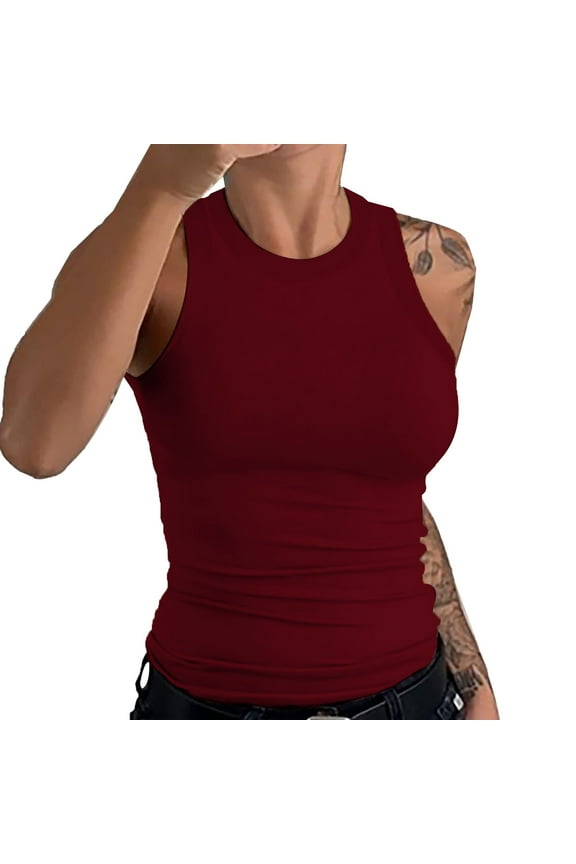 Long Tank Tops for Women High Neck Racerback Ribbed Cotton Tank Tops Summer Tops