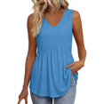 thumbnail image 1 of Long Tank Tops for Women Linen V Neck Pleated Sleeveless Strap Tops Summer Tops, 1 of 5