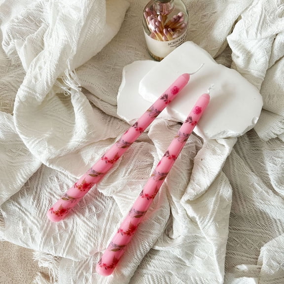Long Taper Candle with French Script Print, Unscented and Clean Burning for Events, Decorative Candle for Party Favors, Perfect for Candle Holders and Centerpieces, 12 Inch Dripless