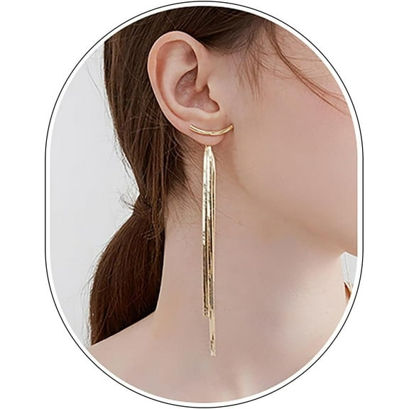 Long Tassel Dangle Drop Earrings for Woman,Silver/Gold Punk Sleek Metal Chain Earrings Wedding Bridesmaid Jewelry