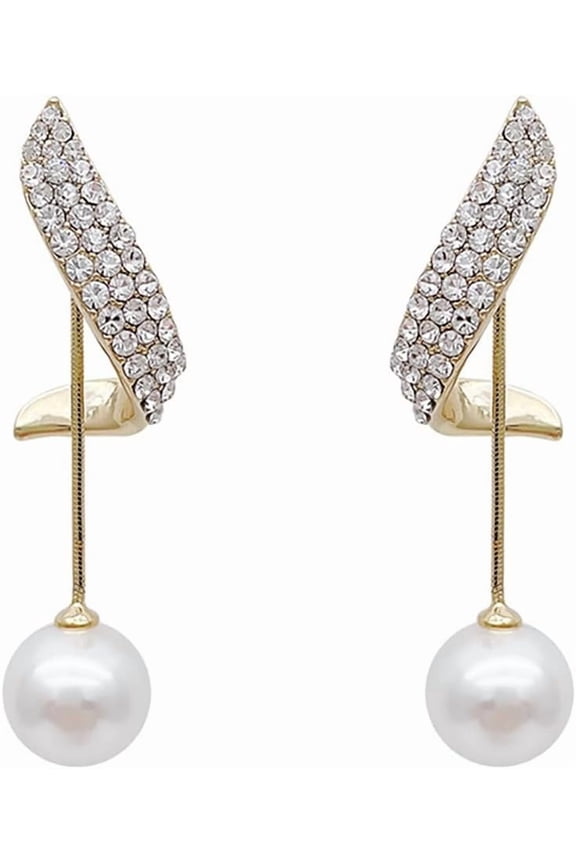 Long Tassel Pearl Dangle Earrings Crystal Bow Earrings Luxury Full Rhinestone Gold Drop Earrings Wedding Party Jewelry Gift for Women