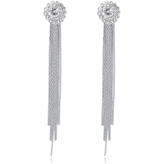 Long Tassel Rhinestone Clip on Earrings and Drop Pierced Earrings for Women Party Jewelry