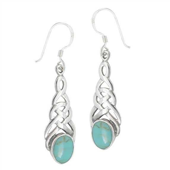 Long Teardrop Weave Simulated Turquoise .925 Sterling Silver Oval Celtic Earrings Jewelry Female