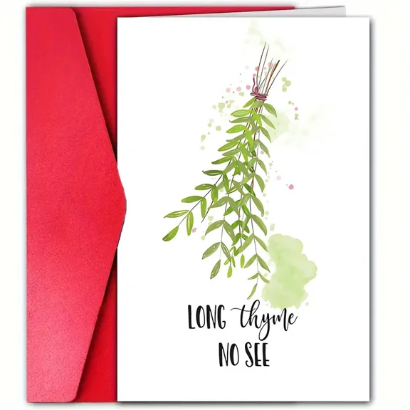 Long Thyme No See Greeting Card  Charming Herb Design  Perfect for Friends, Family, or Green Thumb Lovers  Blank Inside, Envelope Provided