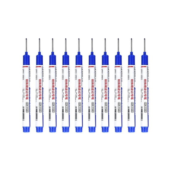 Long Tip Hole Markers for Deep Hole Marking, 10 Pack Permanent Fine Tip Carpenter Markers, Fast Dry Waterproof Ink for Wood Metal Concrete Tile DIY Construction