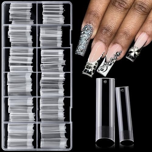 Long  Tips Square XXL No C  Clear   Tips for  Nails, 12 Sizes Extra Long Half Cover Straight Tapered Square Nails Tips for  Salons, Press   Extensions