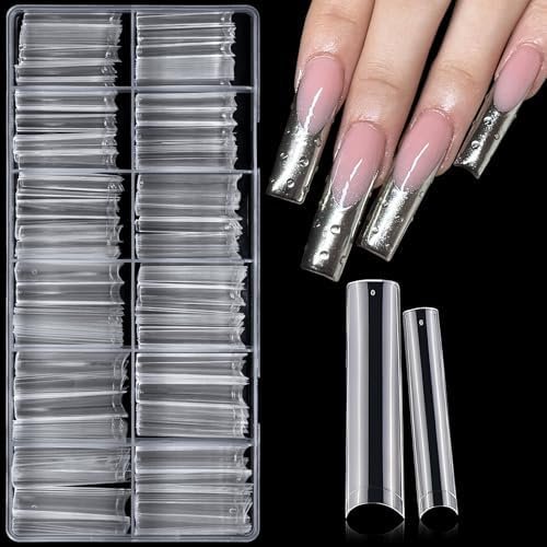 Long  Tips Square XXXL No C  Clear   Tips for  Nails, 12 Sizes Extra Long Half Cover Straight Tapered Square Nails Tips for  Salons, Press   Extensions