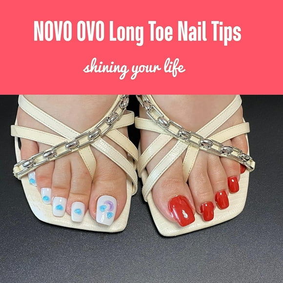 Long Toe Nail Tips Press on, Curved Full Cover Longtoes Claw, Clear Pre-etched Matte Pre-filed Nail Extension for Pedicure Acrylic, Tapered Square Soft Gel Toenails x 12 Sizes 240pcs
