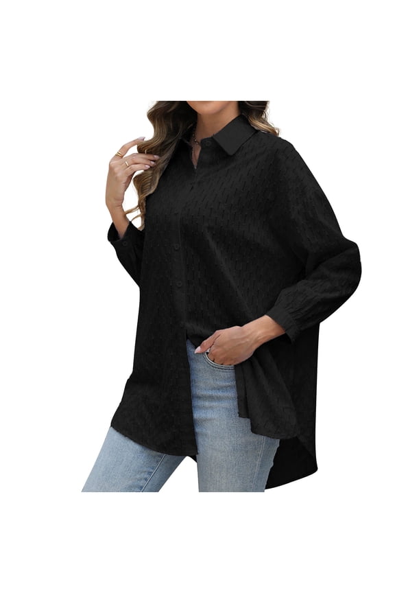 Long Tops for Women Fall Summer 3/4 Length Sleeve Collared High Neck Spandex Basic Tops Blouses Shirts Ladies Button 2026 Clothes Fashion Country Concert Y2K