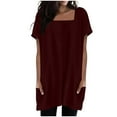 thumbnail image 1 of Long Tops for Women wear with Leggings Square Neck Short Sleeve Loose Fit Tunic Tee Shirt with Pockets (XL, Wine), 1 of 7