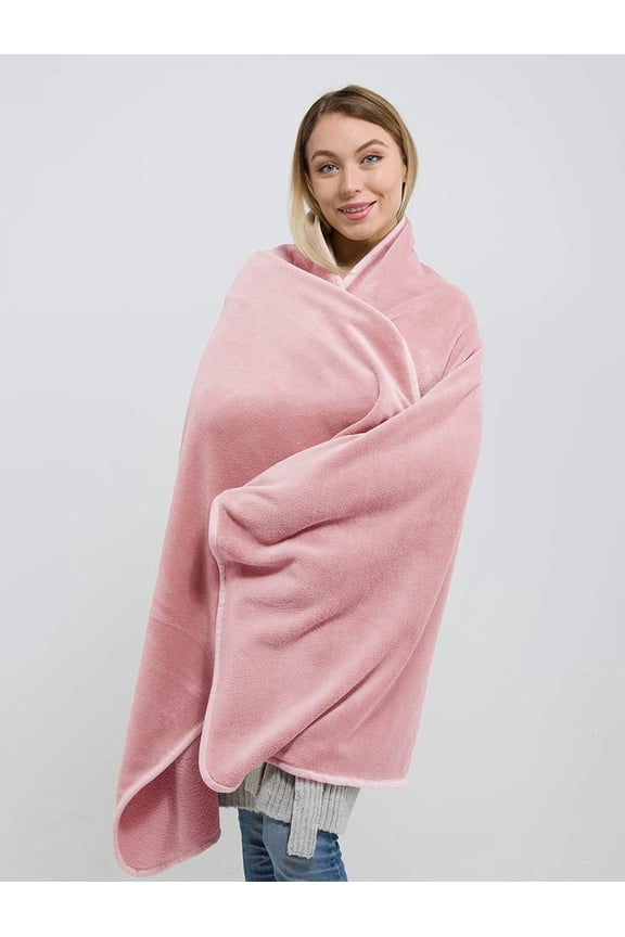 Long Travel Blanket Pillows for Two Airplane Traveling Essentials Flight Throws in Bag case with Backpack Clip Compact Large Plane Accessories Gray and Pink