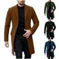 thumbnail image 1 of Long Trench Coat for Men Double Breasted Mid Long Jacket Notched Lapel Winter Chunky Warm Overcoat, 1 of 7