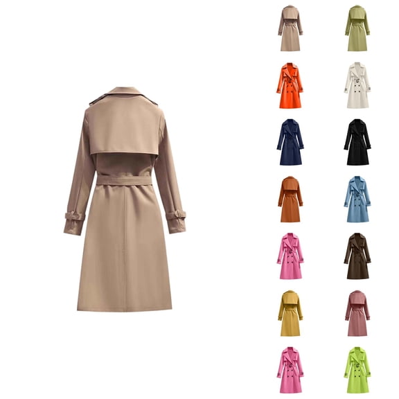 Long Trench Coat for Women 2025 Long Sleeve Double Notched Lapel Classic Overcoat with Belt Outerwear