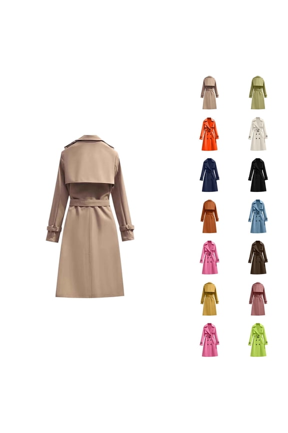 Long Trench Coat for Women 2025 Long Sleeve Double Notched Lapel Classic Overcoat with Belt Outerwear