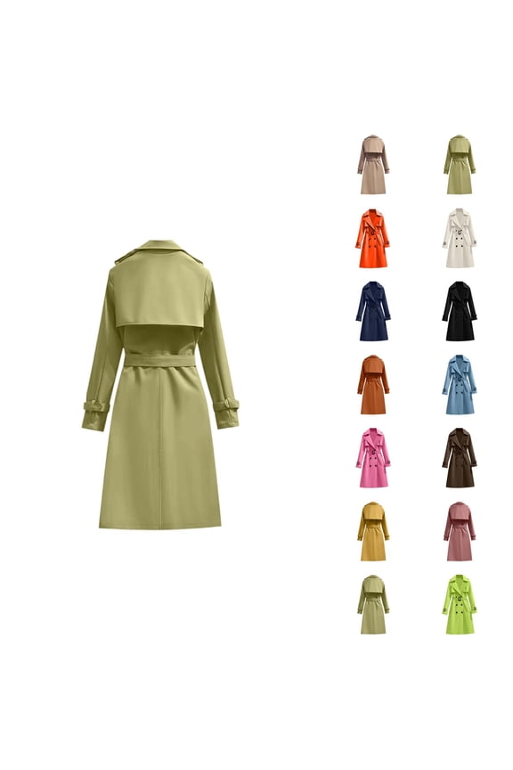 Long Trench Coat for Women 2025 Long Sleeve Double Notched Lapel Classic Overcoat with Belt Outerwear
