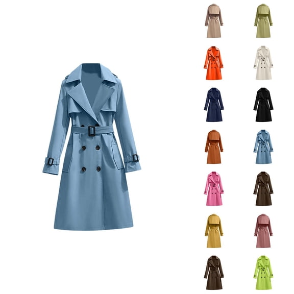 Long Trench Coat for Women 2025 Long Sleeve Double Notched Lapel Classic Overcoat with Belt Outerwear