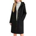 thumbnail image 1 of Long Trench Coat with Hood Womens Single Breasted Dressy Casual Wool Blend Peacoat Jacket Pockets Winter Overcoat (L, Black), 1 of 7