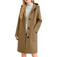 thumbnail image 1 of Long Trench Coat with Hood Womens Single Breasted Dressy Casual Wool Blend Peacoat Jacket Pockets Winter Overcoat (S, Coffee), 1 of 7
