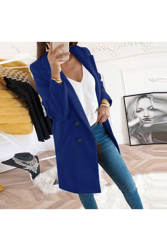 Long Trench Coats for Women Fall Dressy Jacket Wool Blend Double Breasted Windbreaker Blazer Suit Jackets