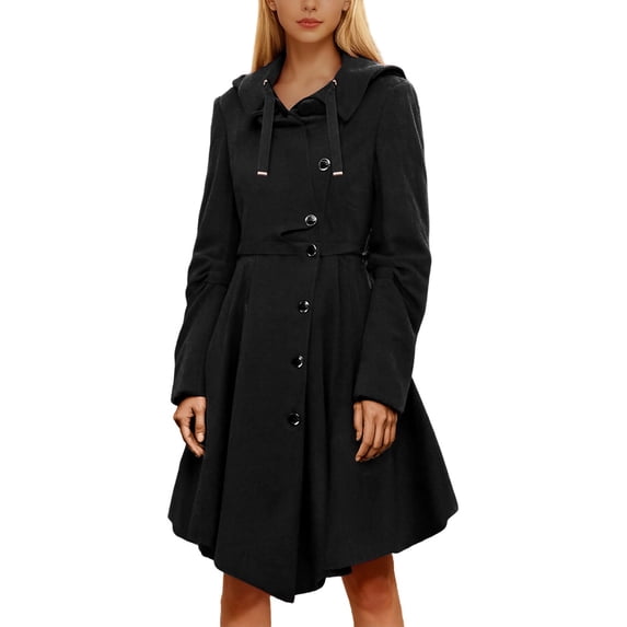 Long Trench Pea Coat for Women Wool Winter Trench Coat Goth Lapel Peacoat Color: Black Size: XXXL