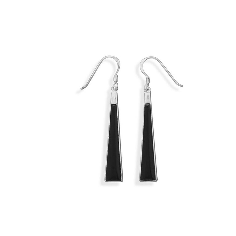 Long Triangle Shape Black Onyx Earrings Sterling Silver Long Triangle Shape Black Onyx Earrings Sterling Silver