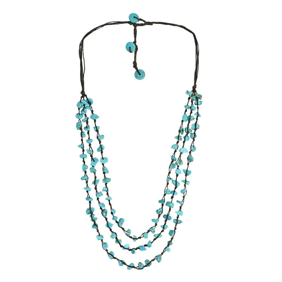 Long Triple Layers Strands Cluster Turquoise Necklace
