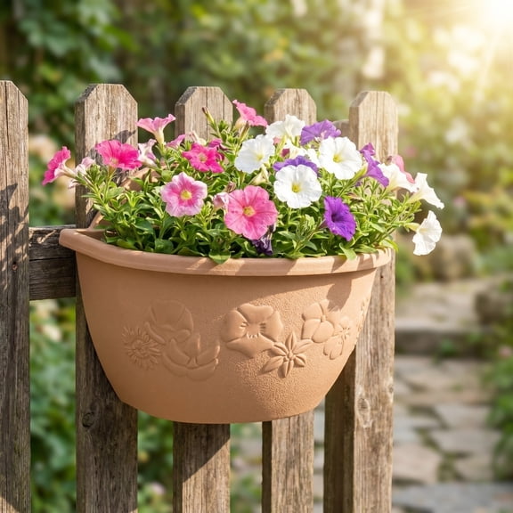 Long Trough Flower Pot, Small Light Brown Embossed Carved Trough Planter, Decorative Plastic Growing Container for Vegetable Herb Balcony Garden Decoration