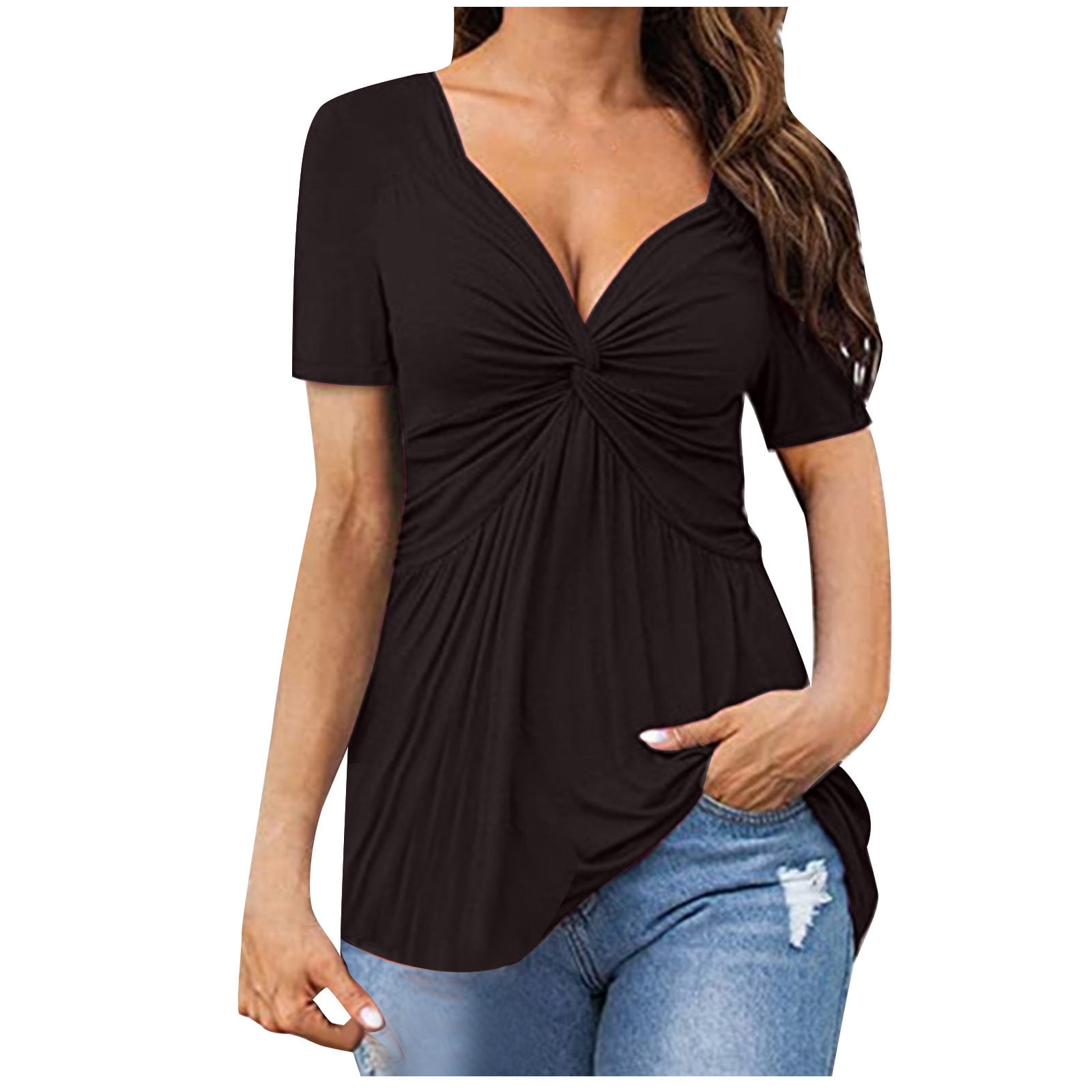 Long Tshirts Women Summer Tops Women's Tops Short Sleeve Tops Bow V