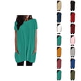 thumbnail image 1 of Long Tshirts for Women 2026 Summer Short Sleeve Crewneck Loose Plain Casual T Shirts with Pockets Tunic Top, 1 of 7