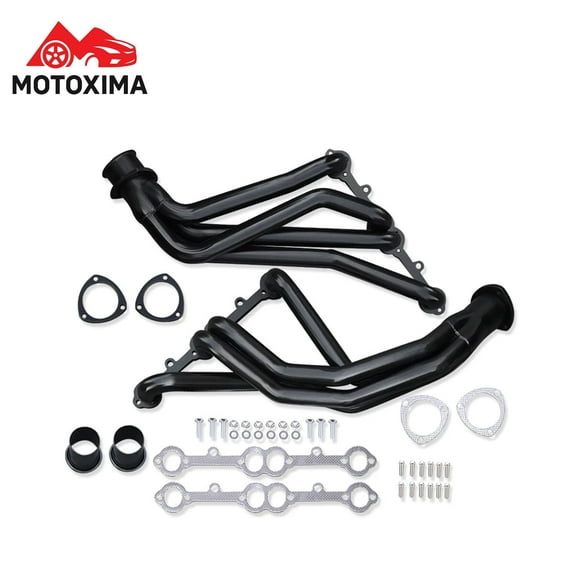 Black Coated Long Tube Exhaust Headers for 19661991 Chevy GMC Pickup Truck, Suburban, Blazer, Jimmy SBC V8 Stainless Steel