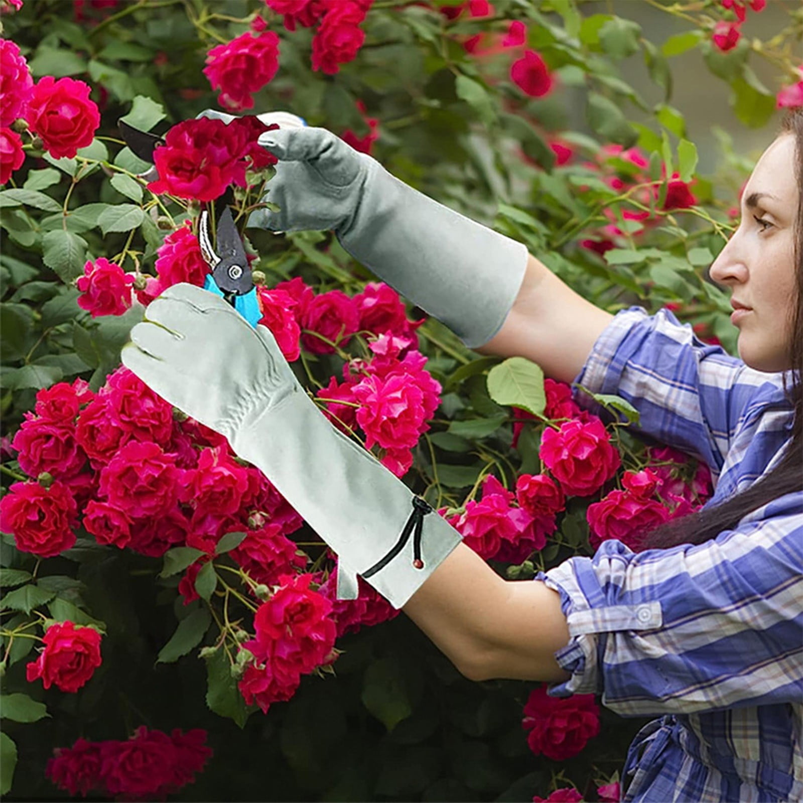 Long Tube Gardening Gloves Cowhide Protective Work Gloves, Thick Durable Leather for Thorn Resistance, Hand Safety, Gardening, Yard Work, Landscaping, Outdoor Plant Care