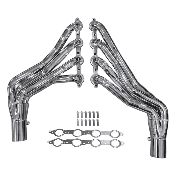 Long Tube Headers for LS Swaps Polished 304 Stainless Steel with MLS Gaskets & Header Bolts Fits 73–87 Chevy GMC C/K10–30 and 88–91 Square-Body C3500 K3500 Blazer Jimmy Suburban 2WD 4WD (Not OBS)