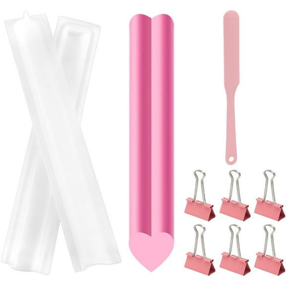 Long Tube Silicone Mold Heart Column Cake Pan Mold for Baking Chocolate or Soap Making Food Grade Tube with Pink Silicone Scraper & 6 pcs Iron Clip 12.6inch Length 0.84x1inch Diameter