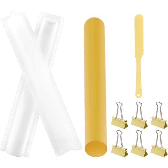 Long Tube Silicone Mold Round Column Cake Pan Mold for Baking Chocolate or Soap Making Food Grade Tube with Yellow Silicone Scraper & 6 pcs Iron Clips (12.6inch Length 1inch Diameter)