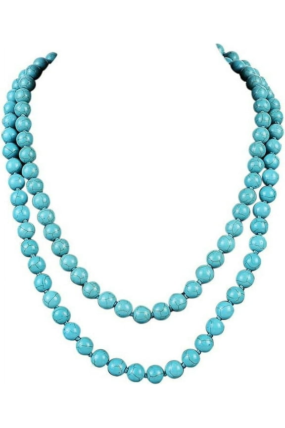 Long Turquoise Beaded Strand Necklace Endless Round Beads Multi Layer Heart Yoga Meditation Prayer Handmade Gemstone for Women Healing Aesthetic Jewelry