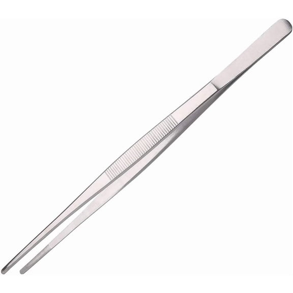 Long Tweezers - 8 Inch Stainless Steel Precision Serrated Kitchen Tweezers for Barbecue & Cooking