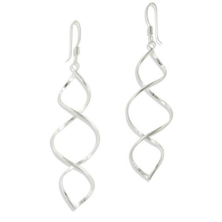 Dangle Circle with Wave Earrings Rhodium on Sterling Silver - Nontarnish Dangle Circle with Wave Earrings Rhodium on Sterling Silver - Nontarnish