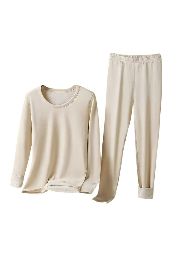 Long Underwear Women, Audhol Womens Thermal Set Polyester Thermal Underwear Warm Thermal Top and Bottom Multiple Sizes Womens Thermals Top and Bottom Set Beige L