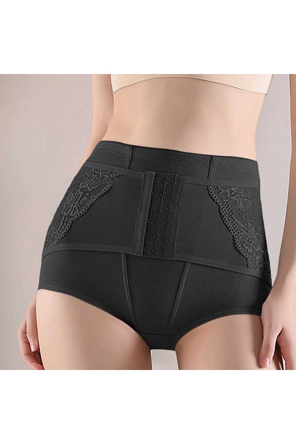 Long Underwear Women Women's High Waist Shaping Briefs, Hook Eye Closure Adjustable Tummy Casual Daily Shaperwear Panties Black XL