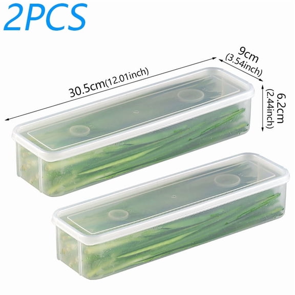 Long Vegetable Storage Container with Lids Slim Fridge Produce Organizer Bins for Celery, Asparagus, Green Onions, and Cherry Tomatoes, BPA-Free Food Saver Box