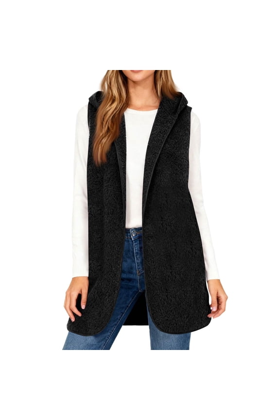 Long Vest For Women Sevevn Women's Fuzzy Fleece Vest Oversized Sleeveless Hooded Sherpa Jacket Casual Warm Outerwear