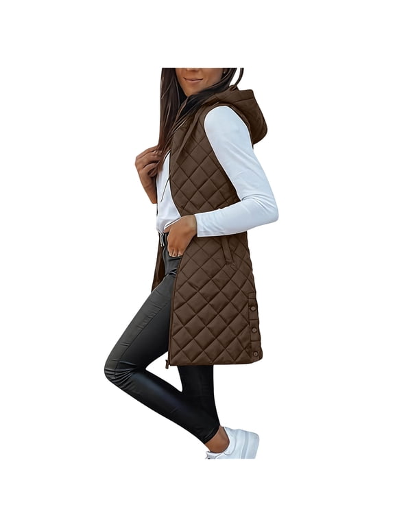 Long Vest For Women Sevevn Women's Quilted Long Hooded Vest Lightweight Zip Up Puffer Gilet Sleeveless Fall Winter Coat