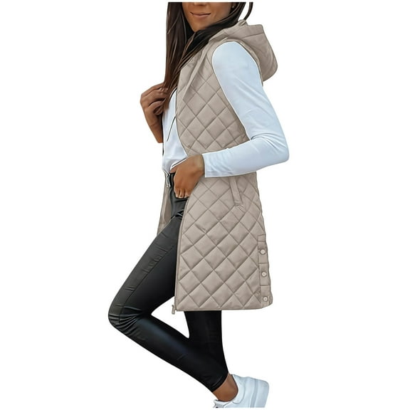 Long Vest For Women Sevevn Women's Quilted Long Hooded Vest Lightweight Zip Up Puffer Gilet Sleeveless Fall Winter Coat
