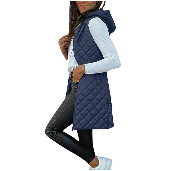 Long Vest For Women Sevevn Women's Quilted Long Hooded Vest Lightweight Zip Up Puffer Gilet Sleeveless Fall Winter Coat
