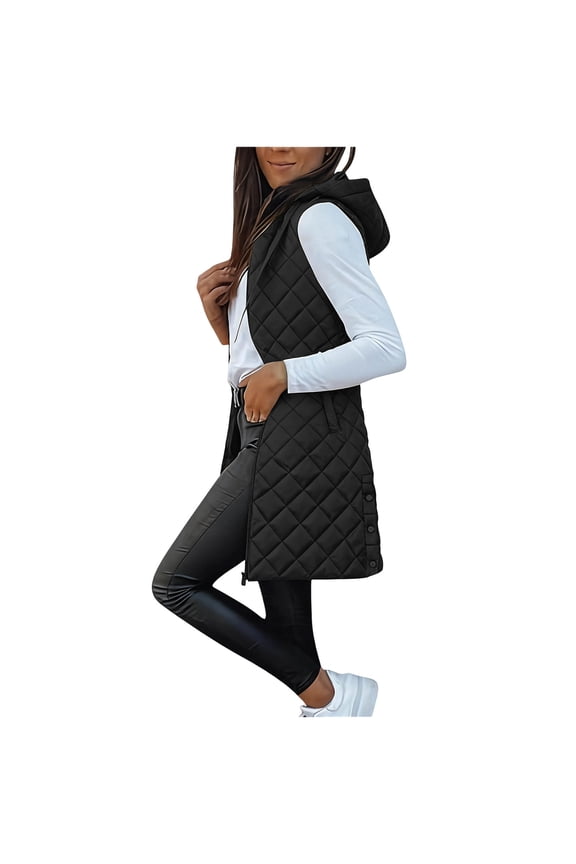 Long Vest For Women Sevevn Women's Quilted Long Hooded Vest Lightweight Zip Up Puffer Gilet Sleeveless Fall Winter Coat