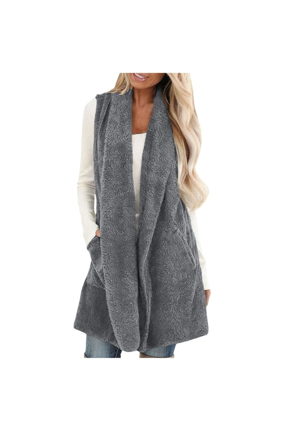 Long Vest For Women Sevevn Womens Fuzzy Fleece Vest Warm Sleeveless Sherpa Jacket Winter Oversized Outerwear with Pockets