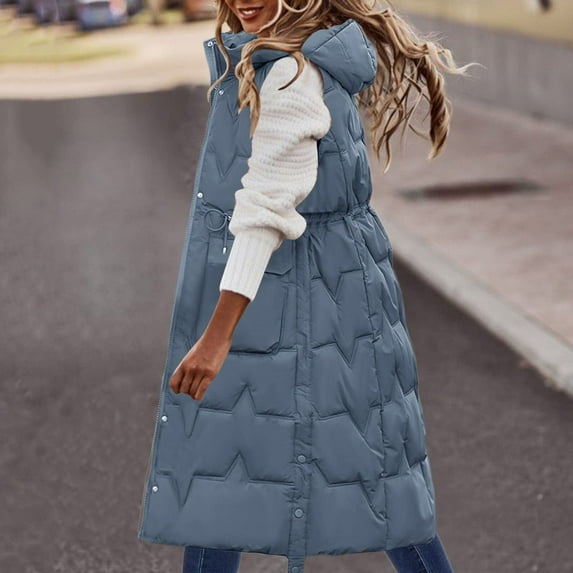 Long Vest for Women Sleeveless Lightweight Puffer,Puffer Vest for Women Long Down Hooded Vest Womens Sleeveless Zip Up Jacket Winter Thick Coats with Pockets