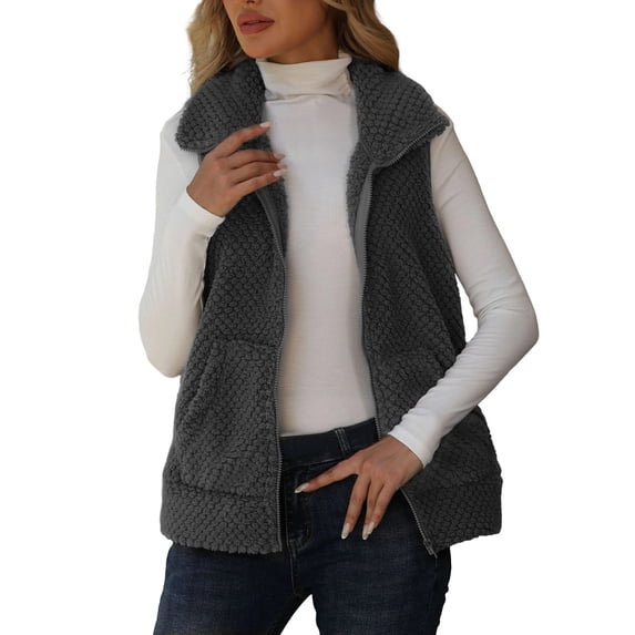 Long Vest for Women Sleeveless Cable Knit Open Front Cardigan Oversized Sherpa Vest Jacket Button Hooded Sweater Coat
